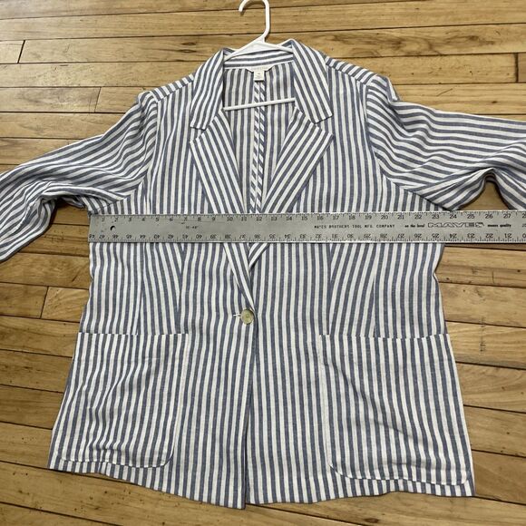 Caslon Linen Jacket Women XXL Blue White Striped Yacht Unstructured Blazer 2XL - Picture 8 of 16